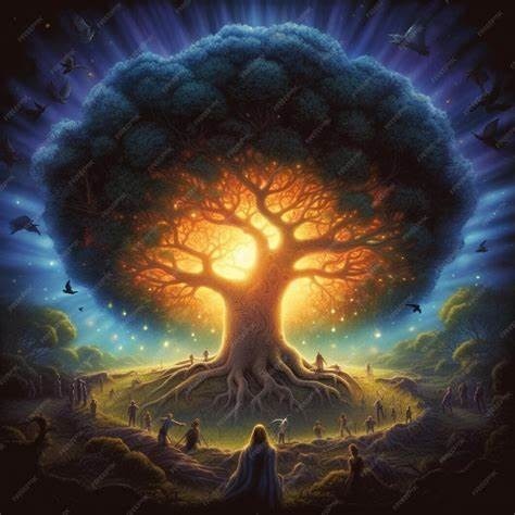 A vibrant painting of the tree of life, created by an artist, showcasing intricate branches and colorful leaves.